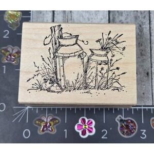 Art Impressions Milk Jugs Plants Fence Post G1223 Rubber Stamp Wood #U91